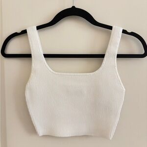 Aritzia Babaton White Ribbed Crop Top